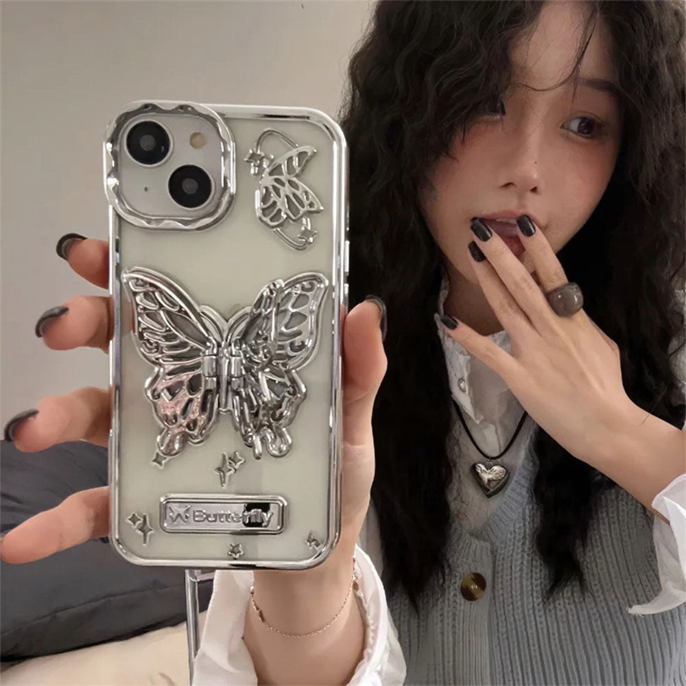 LuxuryKase LK113 Electroplate Solid Butterfly Holder Girl Case For iPhone