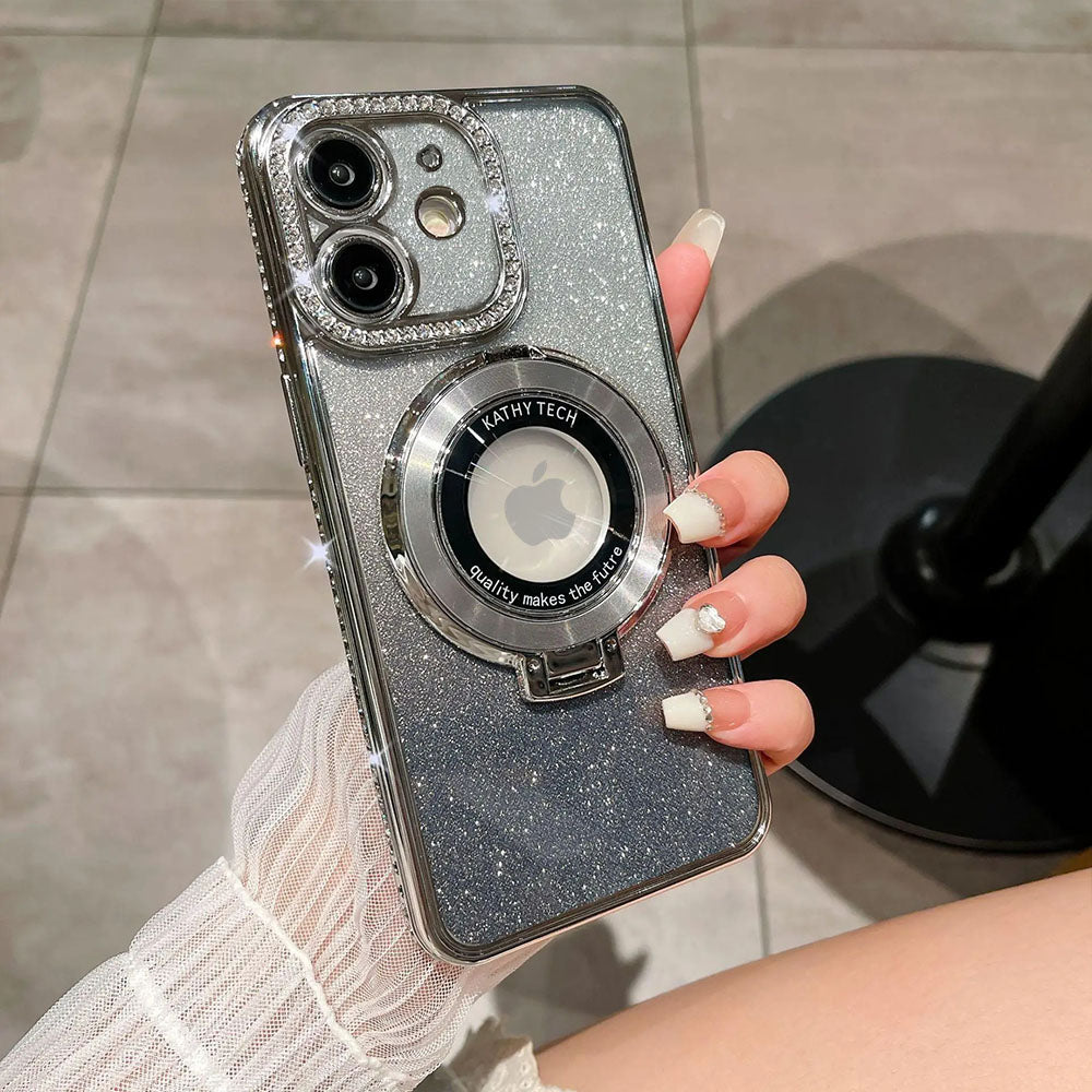 LuxuryKase LK111 Glitter Diamond Bracket Magnetic Holder Stand Mag-Safe Case For iPhone