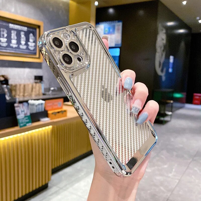 LuxuryKase Creative Plating Carbon Fiber Case Cover for iPhone