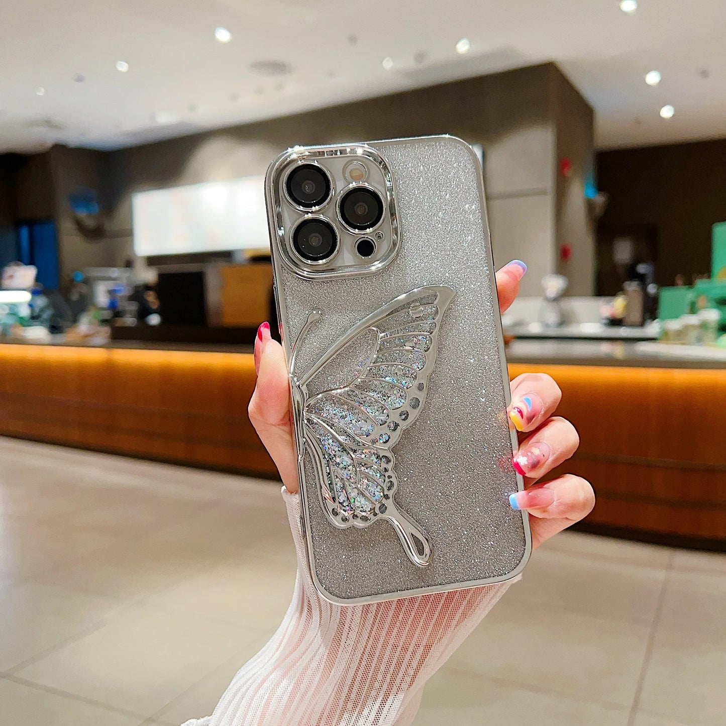 LuxuryKase LK099 Glitter Candy Electroplated Butterfly Lens Protection Case Cover For iPhone