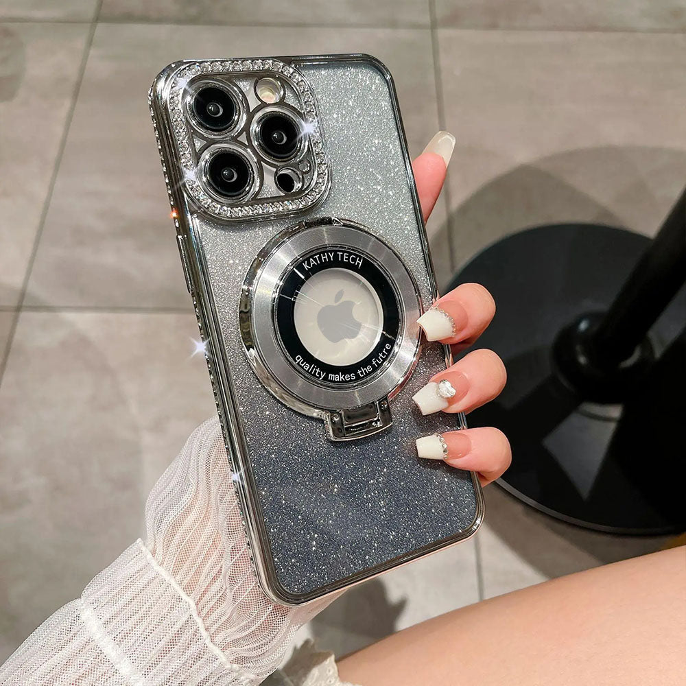 LuxuryKase LK111 Glitter Diamond Bracket Magnetic Holder Stand Mag-Safe Case For iPhone