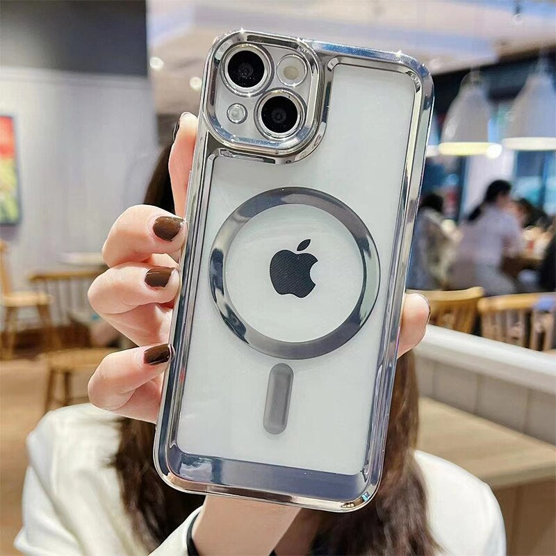 LuxuryKase Transparent Magnetic Soft Cover, Compatible With Mag-safe, Magnetic Wireless Charging, and Attachments For Iphone