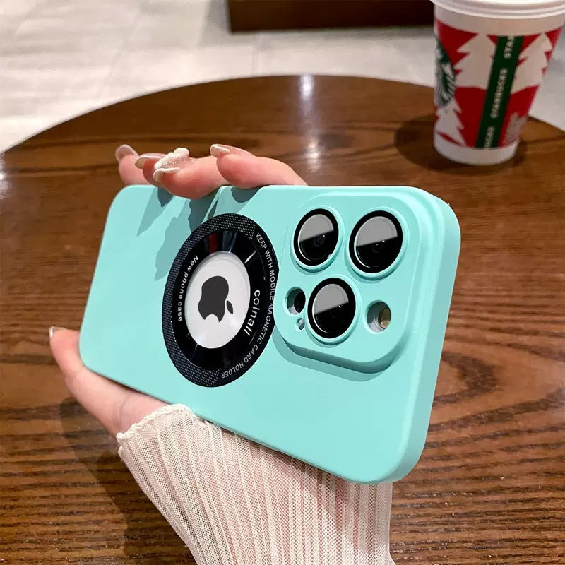 LuxuryKase Plain Hard PC Logo Cut Phone Case with Camera Lens Protector, Compatible with Mag-safe, Wireless Charging, and Magnetic Attachments For Iphone