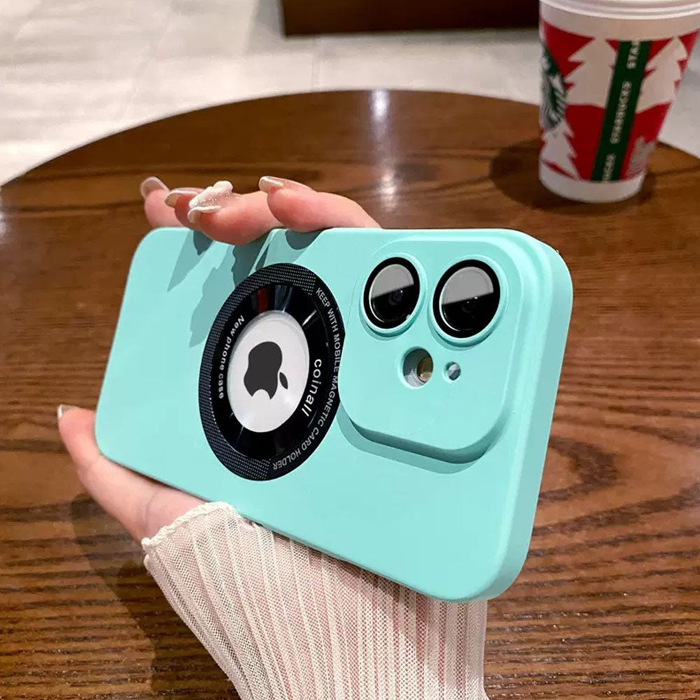 LuxuryKase Plain Hard PC Logo Cut Phone Case with Camera Lens Protector, Compatible with Mag-safe, Wireless Charging, and Magnetic Attachments For Iphone