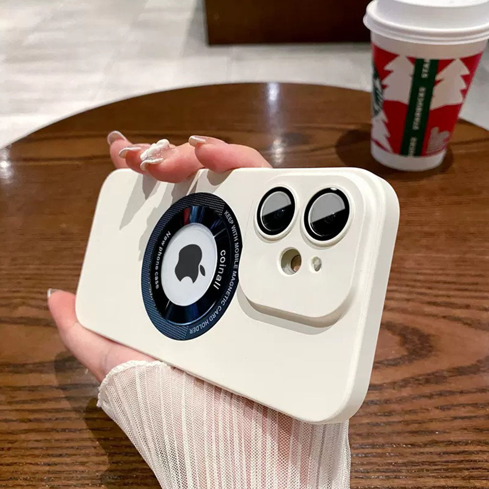 LuxuryKase Plain Hard PC Logo Cut Phone Case with Camera Lens Protector, Compatible with Mag-safe, Wireless Charging, and Magnetic Attachments For Iphone