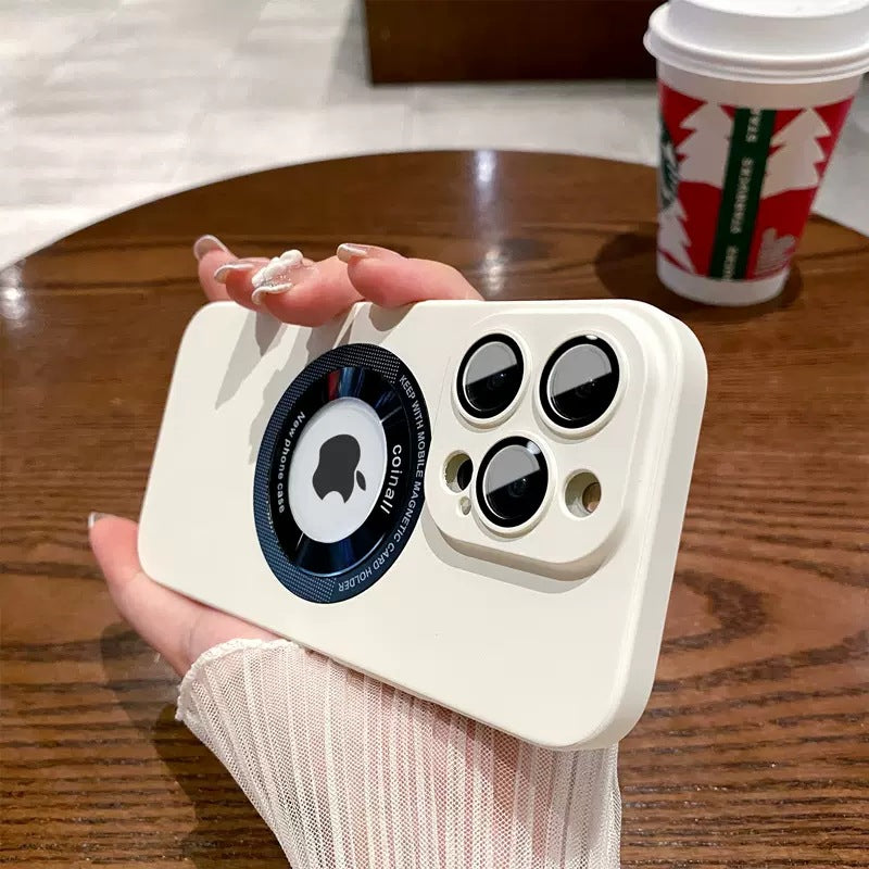 LuxuryKase Plain Hard PC Logo Cut Phone Case with Camera Lens Protector, Compatible with Mag-safe, Wireless Charging, and Magnetic Attachments For Iphone