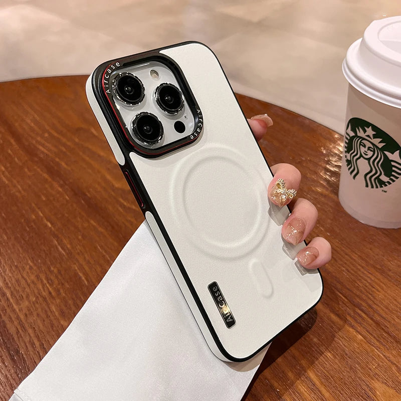 LuxuryKase LK116 Matte Leather Magnetic Mag-Safe Wireless Charging Shockproof Case For iPhone