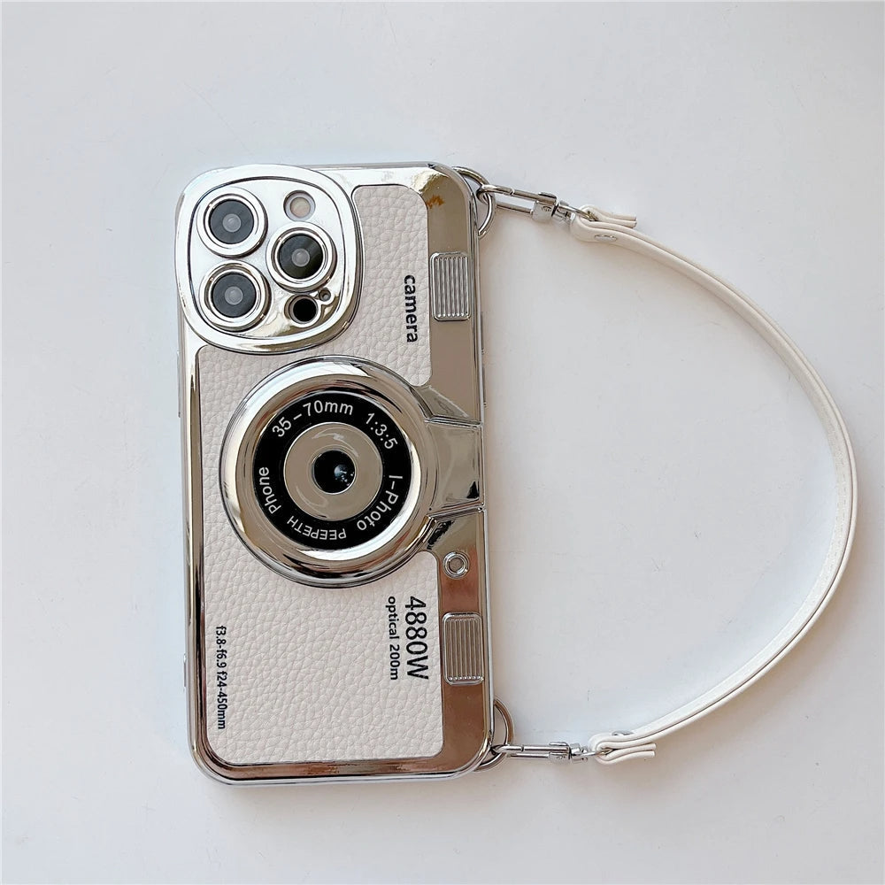 LuxuryKase LK106 3D Japan Korean Leather Pattern Protective Case With Hand Strap Case Cover for iPhone