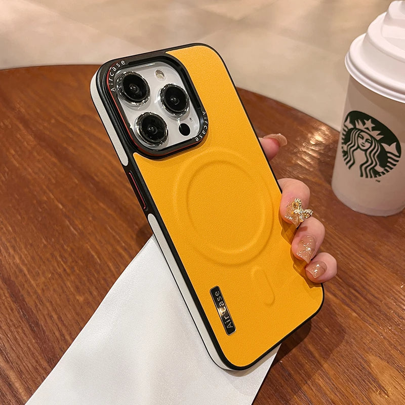 LuxuryKase LK116 Matte Leather Magnetic Mag-Safe Wireless Charging Shockproof Case For iPhone